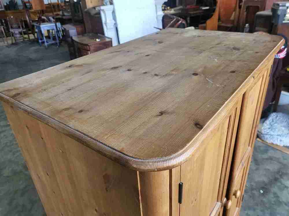 Small low pine wardrobe 2 x drawers bun feet