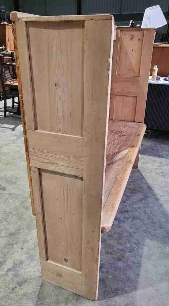 20thC Stripped pine high back panelled bench kitchen country farmhouse seat