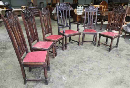 Antique carved oak high back dining chairs 18thC style