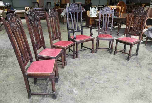 Antique carved oak high back dining chairs 18thC style