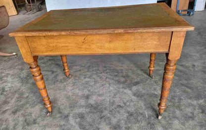 Antique Edwardian 2 drawer writing table desk turned legs castors