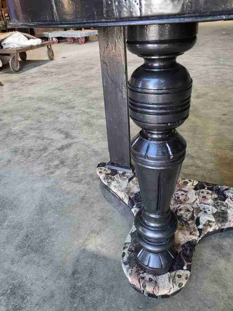 Antique Victorian demilune Black marble wash stand side table dogs turned legs