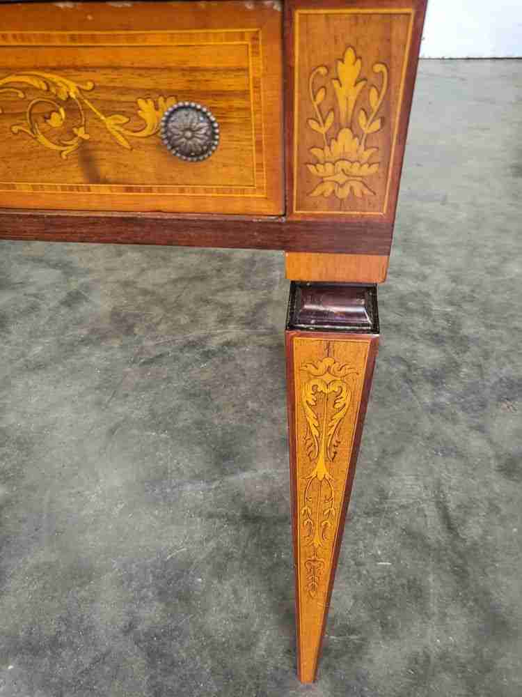 Sheraton revival antique inlaid writing desk drawer table