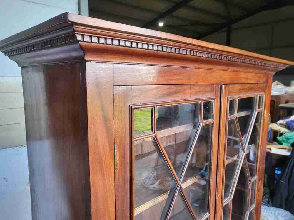 Antique Edwardian glazed bookcase cabinet cabriole legs shelves