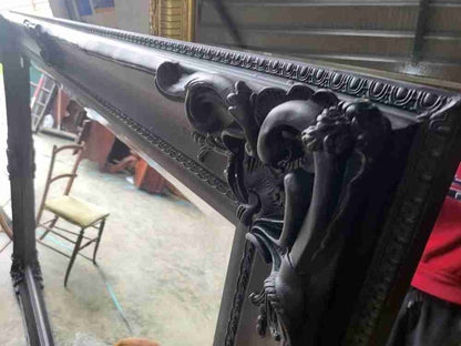 Very large antique repro black mirror 7' x 5' freestanding dressing wall
