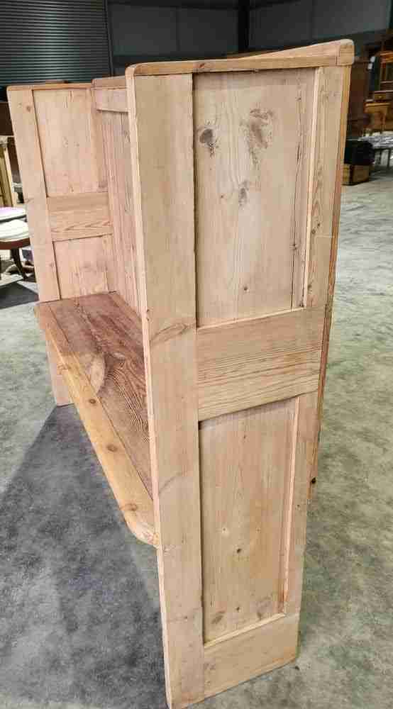 20thC Stripped pine high back panelled bench kitchen country farmhouse seat
