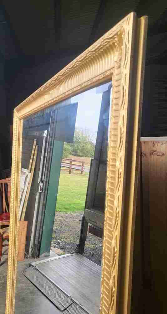 Very large freestanding dressing rectangular bevelled gold mirror 6'6" x 4'6"