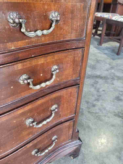 Antique repro serpentine small chest of drawers bracket feet tray desk