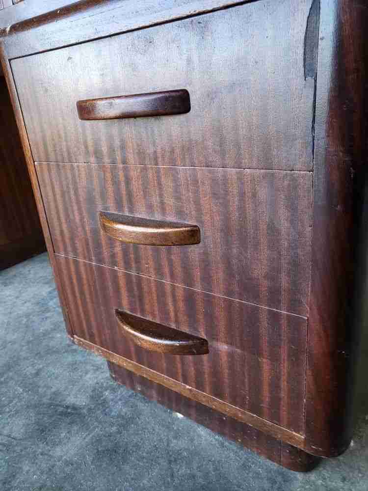 Antique Deco large twin pedestal desk 8 drawers  blue top