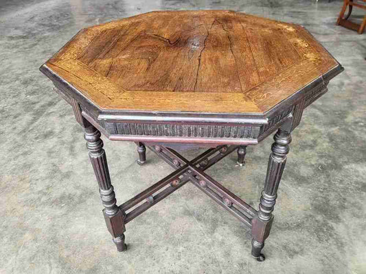 Antique inlaid octagonal occasional dining side table seat 4