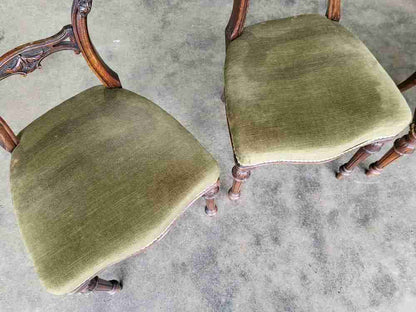 Four antique Victorian ballon back dining chairs green