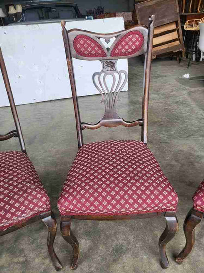 4 Antique art nouveau high back dining chairs curved legs