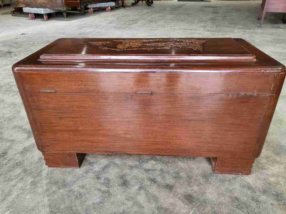 Vintage 20thC Chinese carved camphor wood  trunk chest storage box coffer