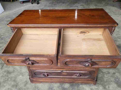 Antique 2 over 3 chest of drawers carved fruit handles