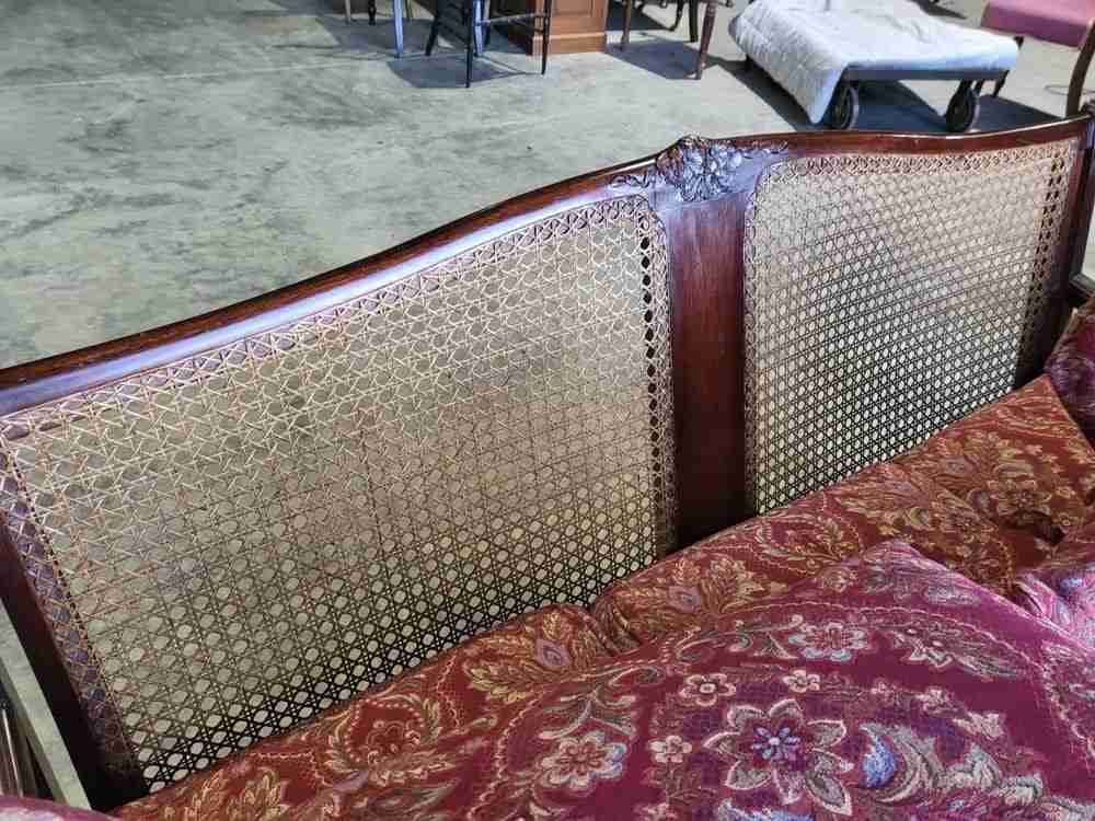 Antique 3 piece suite  20thC bergere sofa 24 feather cushions 2 bergere armchair
