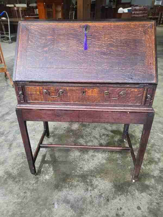 Antique Victorian oak bureau desk legs castors drawers