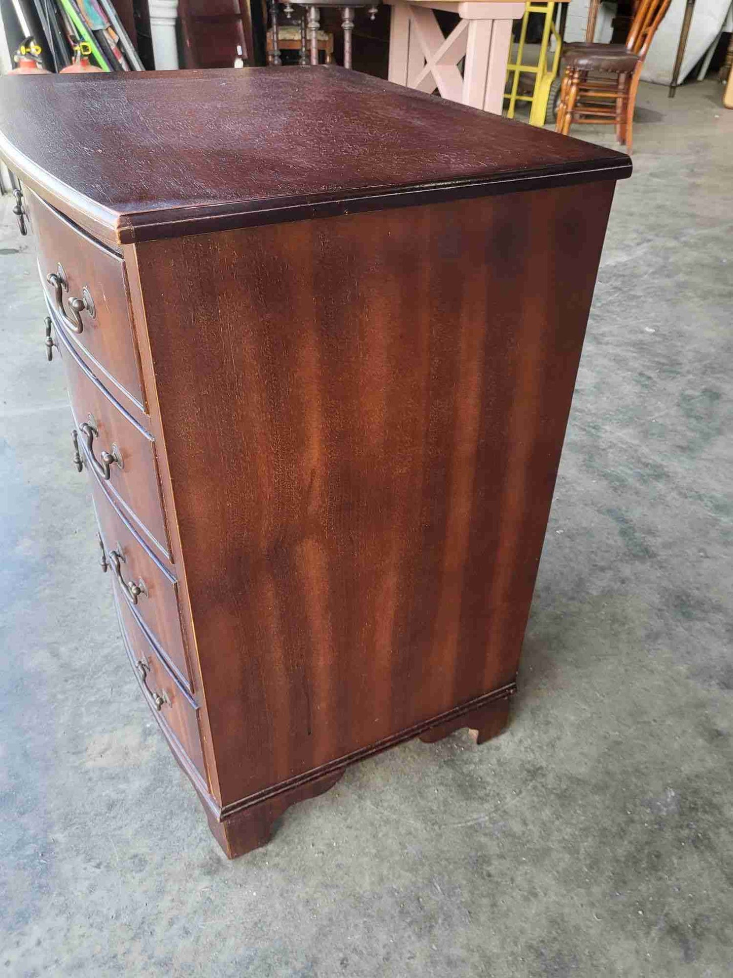 Antique repro small bow front chest of 4 drawers