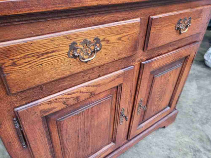 Small 20thC oak 2 door 2 drawers sideboard cupboard cabinet