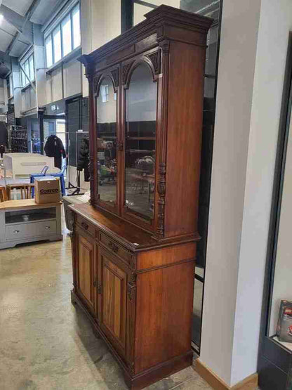 Antique Victorian large glazed bookcase cabinet cupboard drawers