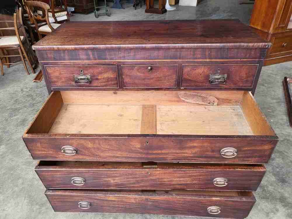 Antique Georgian Mahogany 3 over 3 inlaid chest of drawers square legs