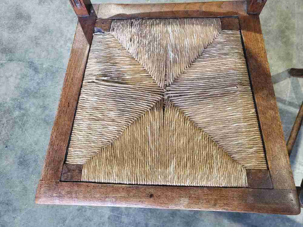 Vintage 20thC rush seat turned legs 3 x kitchen country dining chairs