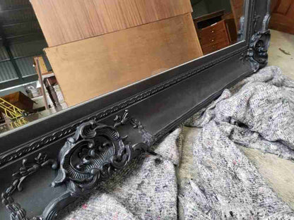 Very large antique repro black mirror 7' x 5' freestanding dressing wall