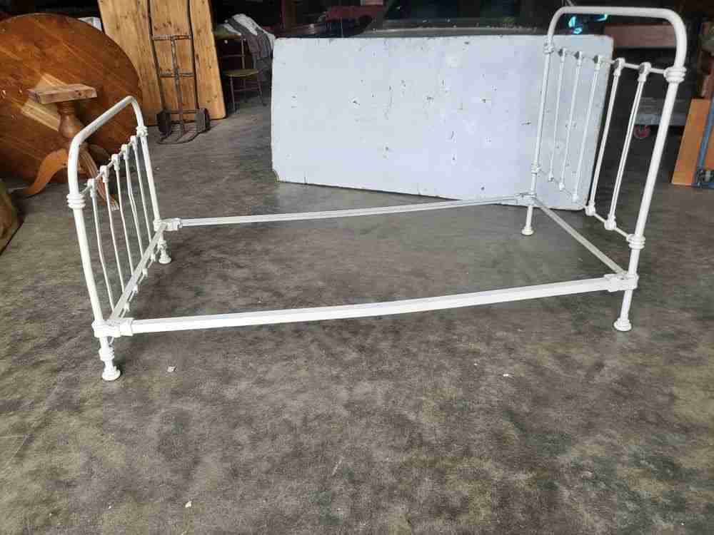 Antique Victorian single white cast iron bed frame