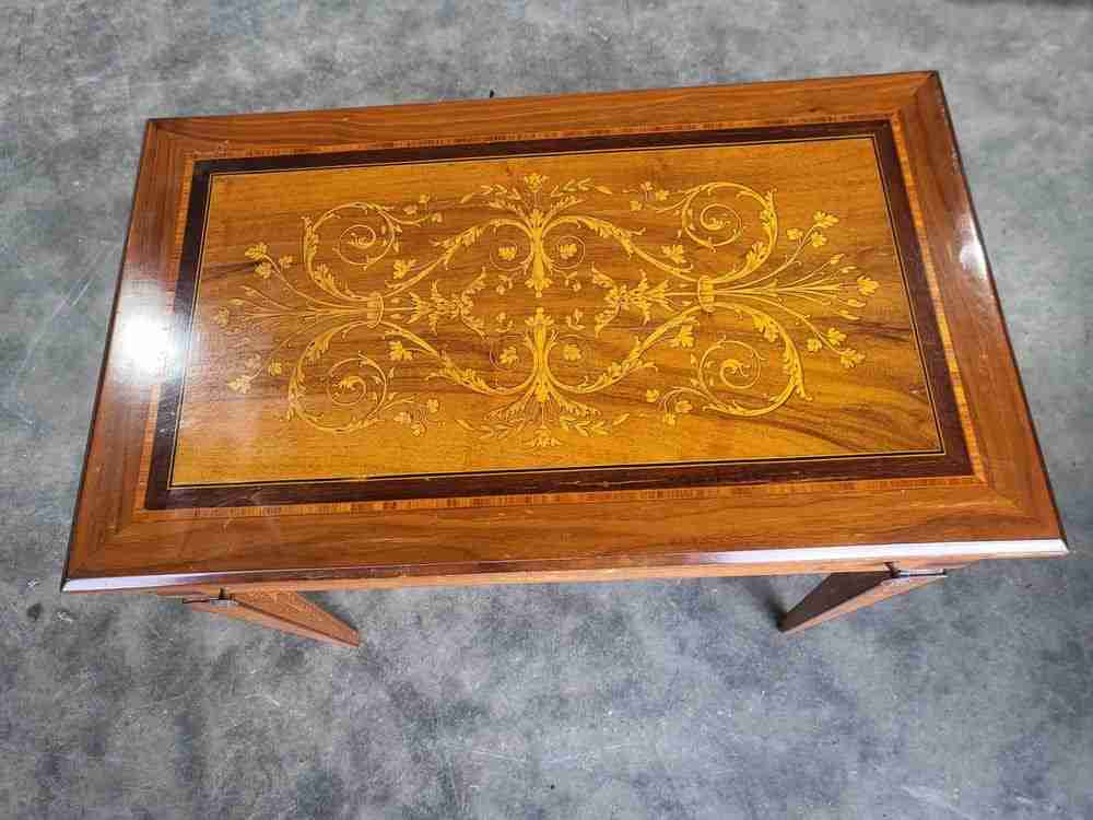 Sheraton revival antique inlaid writing desk drawer table