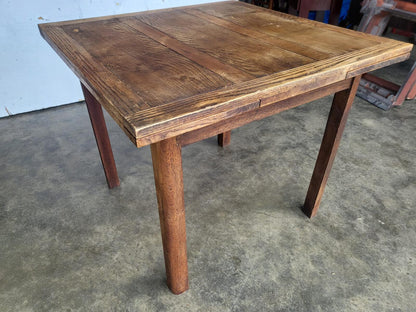 Vintage 1930's square oak extending kitchen dining table and 4 chairs