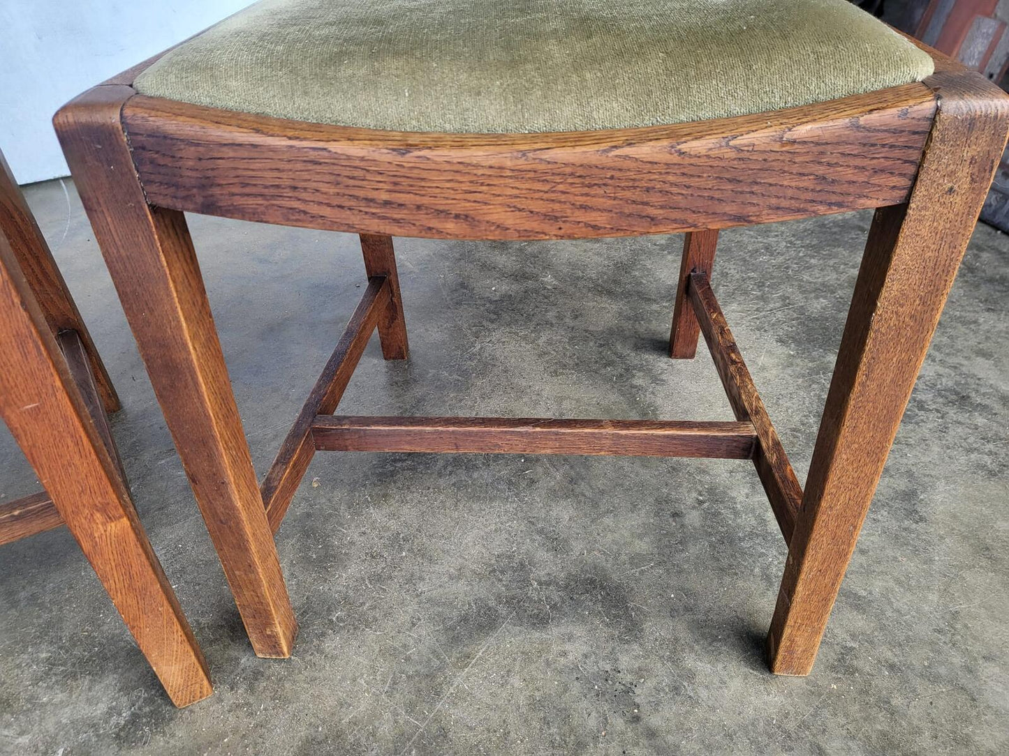 Vintage 1930's square oak extending kitchen dining table and 4 chairs