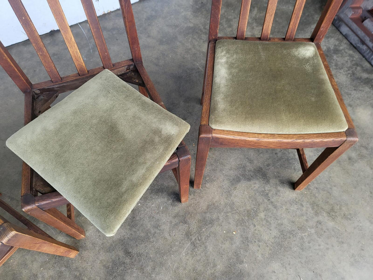 Vintage 1930's square oak extending kitchen dining table and 4 chairs