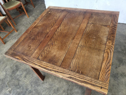 Vintage 1930's square oak extending kitchen dining table and 4 chairs