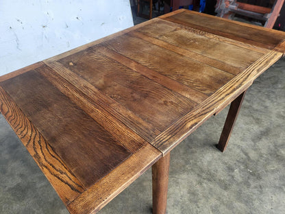 Vintage 1930's square oak extending kitchen dining table and 4 chairs
