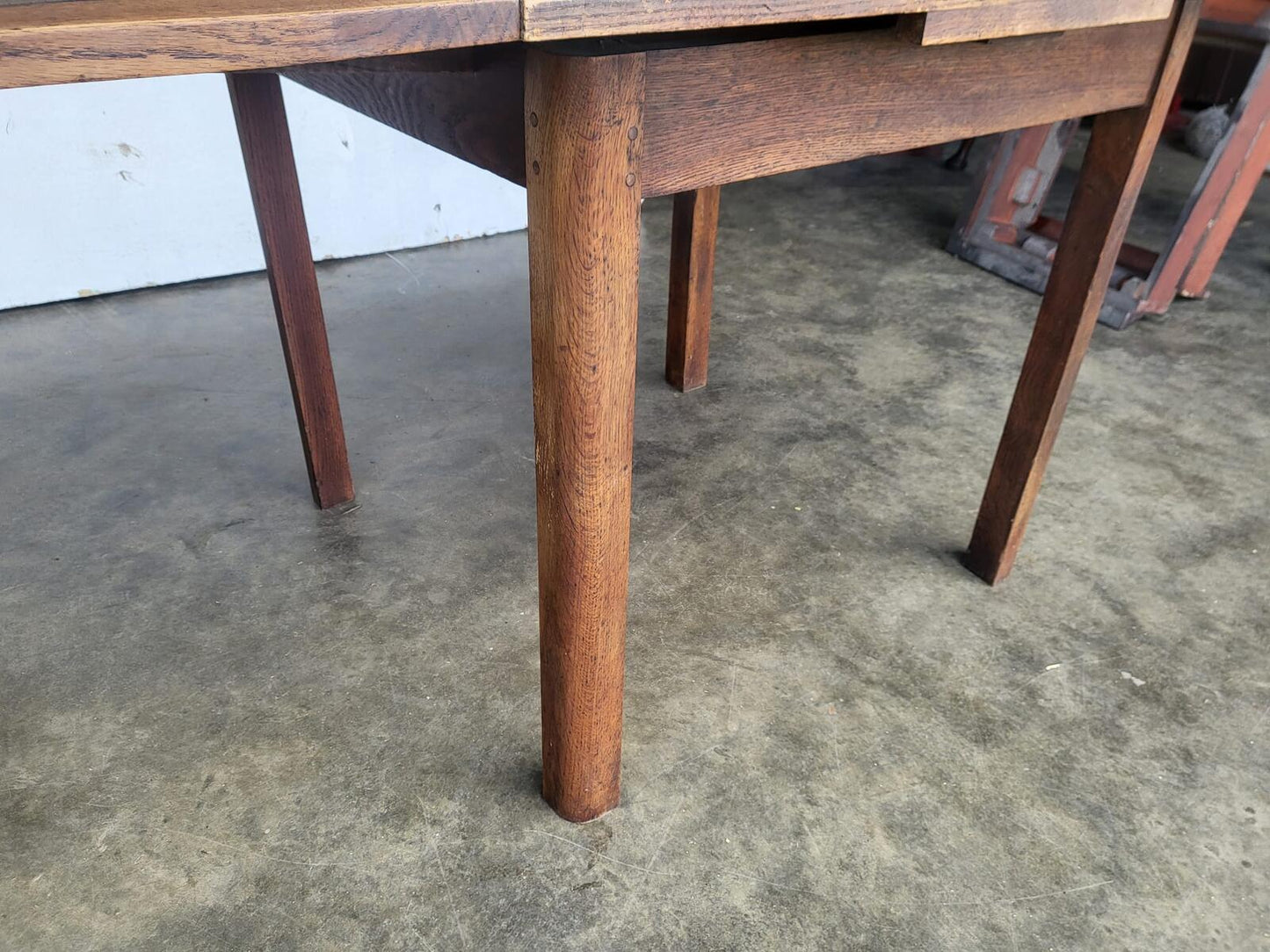 Vintage 1930's square oak extending kitchen dining table and 4 chairs
