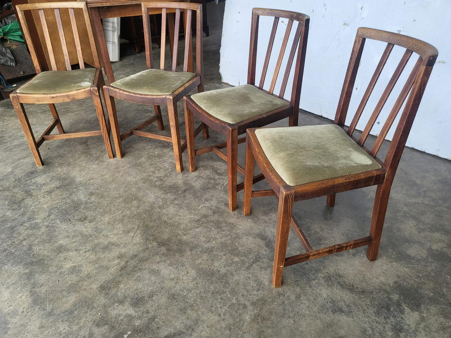 Vintage 1930's square oak extending kitchen dining table and 4 chairs