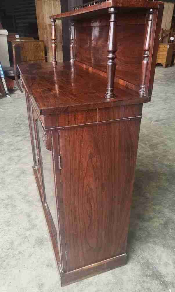 Antique Victorian small rosewood chiffonier sideboard glazed doors gallery