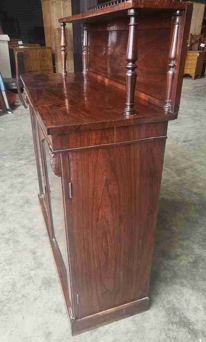 Antique Victorian small rosewood chiffonier sideboard glazed doors gallery