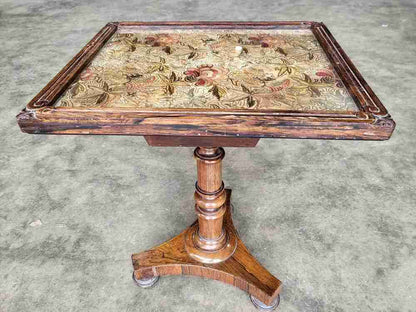Antique Victorian embroidered tripod side end lamp table pedestal table