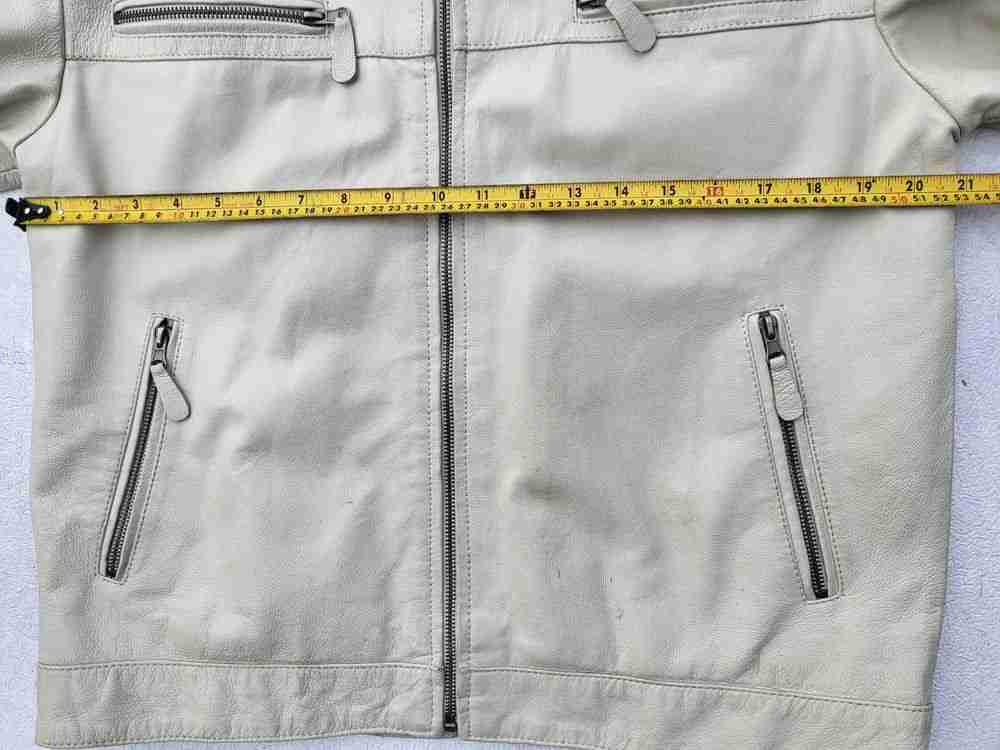 Men's cream leather biker jacket 42" M