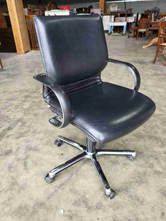 Black leather chrome swivel tilt adjust height office chair