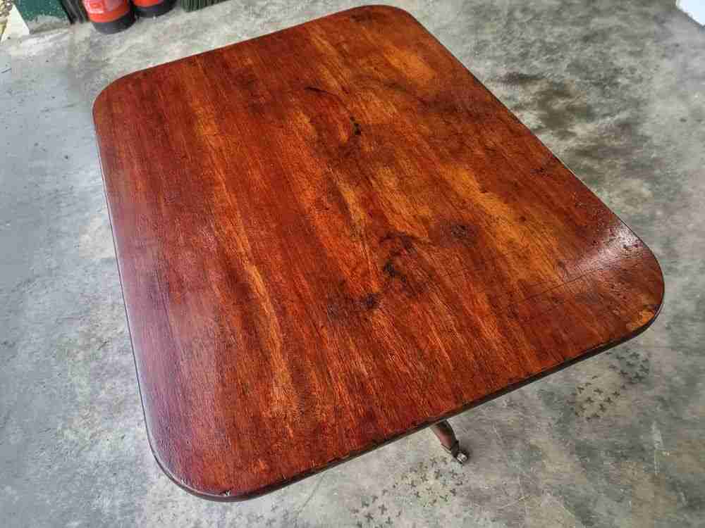 Antique tilt top rectangular pedestal tripod occasional table