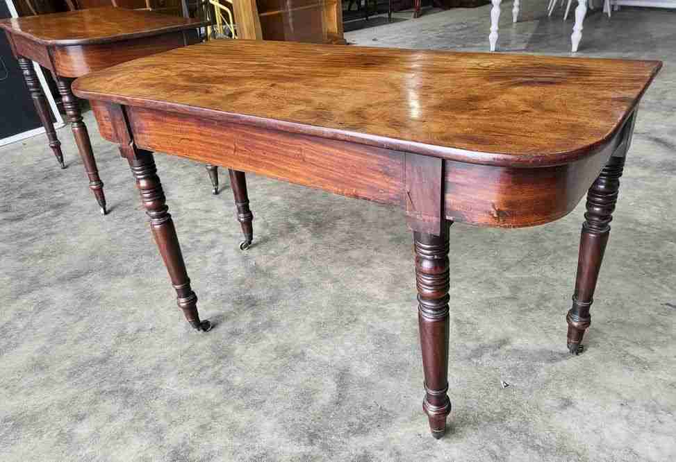 Two Antique Georgian mahogany D end turned leg hall server dining table deskPRICEX1