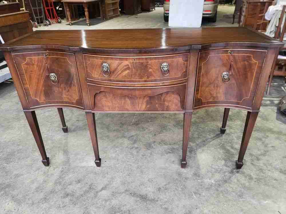 Antique repro serpentine large sideboard cupboard drawers legs