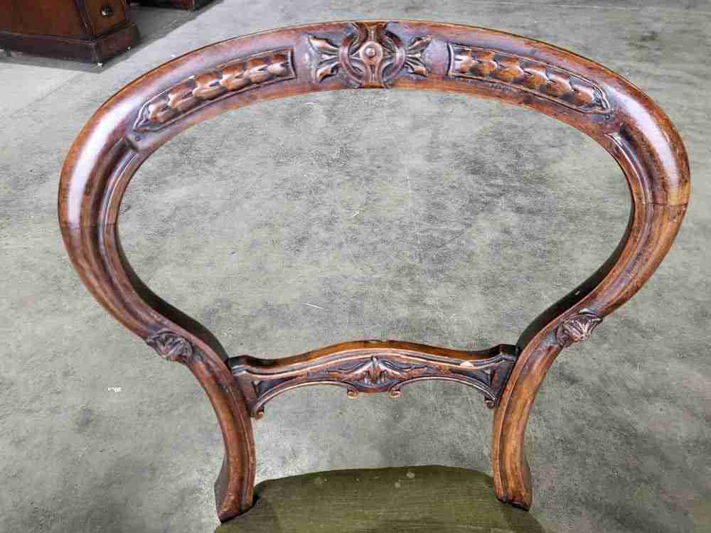 Four antique Victorian ballon back dining chairs green