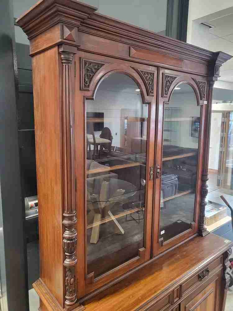 Antique Victorian large glazed bookcase cabinet cupboard drawers
