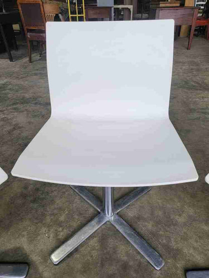 4  Vintage repro 70's style white  moulded chrome star base dining office chairs