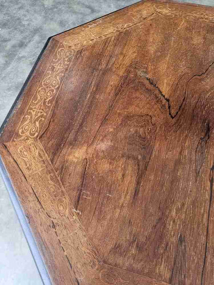 Antique inlaid octagonal occasional dining side table seat 4