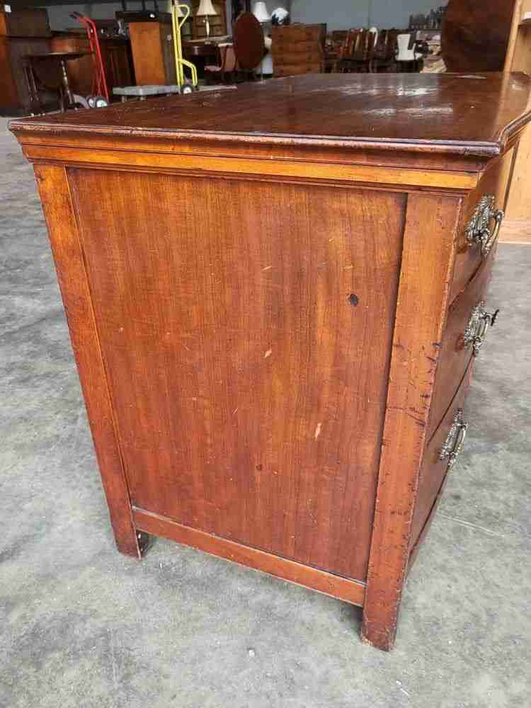 Antique Edwardian low bow front small chest of drawers with cupboard