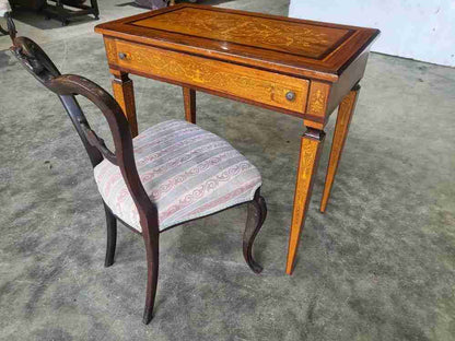 Sheraton revival antique inlaid writing desk drawer table