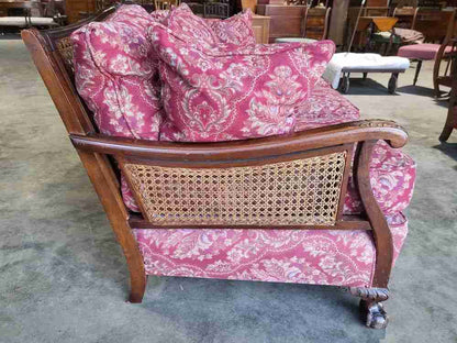 Antique 3 piece suite  20thC bergere sofa 24 feather cushions 2 bergere armchair